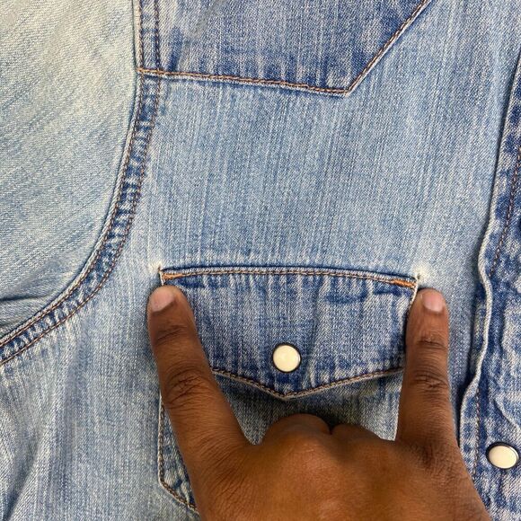 J Crew Shirt Womens 2 Blue Selvedge Pearl Snap Western Cowgirl Denim - Picture 6 of 13